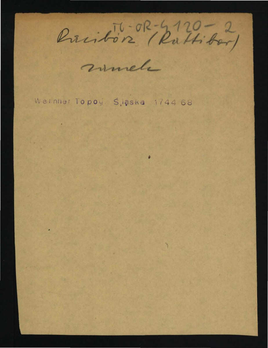 karta opisowa do niezachowanej w obwolucie fotografii reprodukcji ryciny zamieszczonej w Wernher F.B., Topografia Śląska, 1744-1768, skan 1