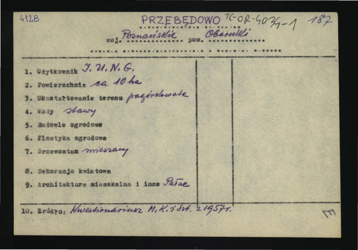 wypis z Kwestionariusz Ministerstwa Kultury i Sztuki z 1957 r.; brak obwoluty , skan 1
