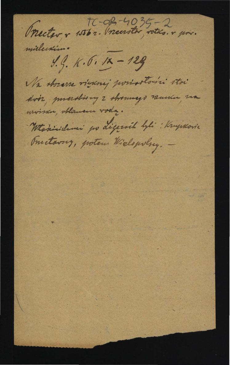 wypis z Słownik Geograficzny Królestwa Polskiego   t. IX, s. 129 dotyczący miejscowego dworu przebudowanego z dawnego zamku oraz jego właścicieli – m.in. Wielopolskich , skan 1