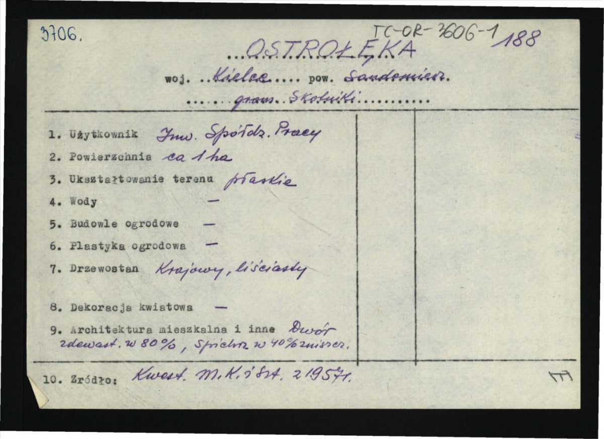 wypis z Kwestionariusz Ministerstwa Kultury i Sztuki z 1957 r.; brak obwoluty , skan 1