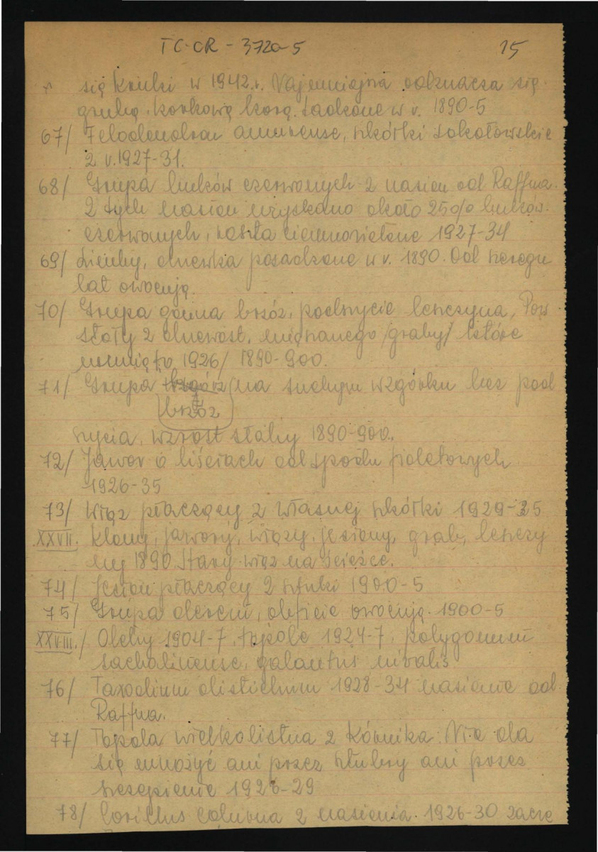 opis parku dworskiego w tej miejscowości sporządzony prawdopodobnie przez Włodzimierza Czartoryskiego w 1950 r.; szesnaście kart , skan 16