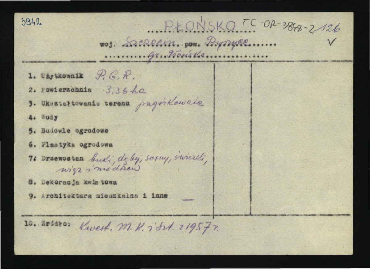 wypis z Kwestionariusz Ministerstwa Kultury i Sztuki z 1957 r.; brak obwoluty       , skan 1