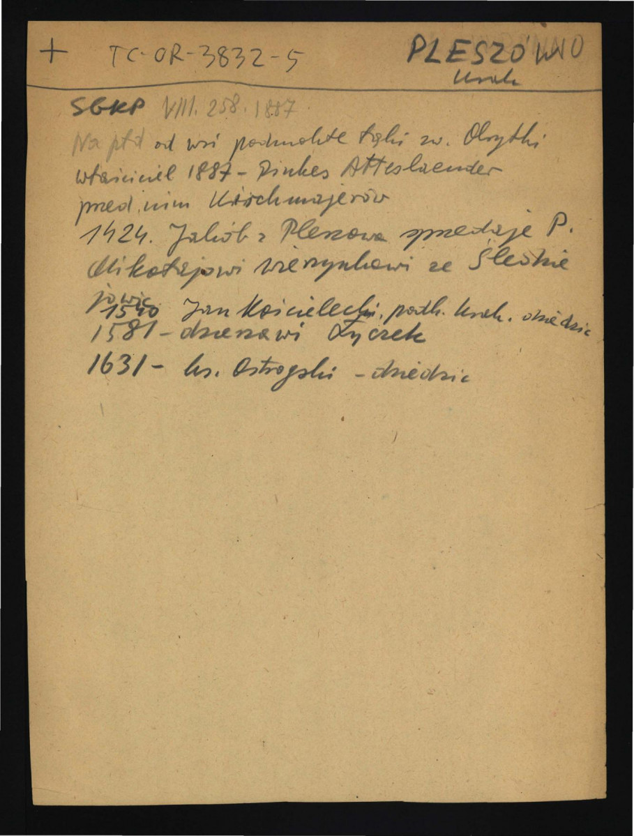 wypis z Słownik Geograficzny Królestwa Polskiego t. VIII, s. 258 dotyczący kolejnych właścicieli posesji w tej miejscowości        , skan 1