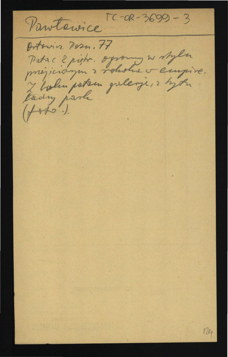 wypis z Orłowicz M., Przewodnik po Poznańskiem, Lwów/Warszawa 1921, s. 77 wzmiankujący dwupiętrowy pałac w stylu przejściowym pomiędzy rococo i empire , skan 1