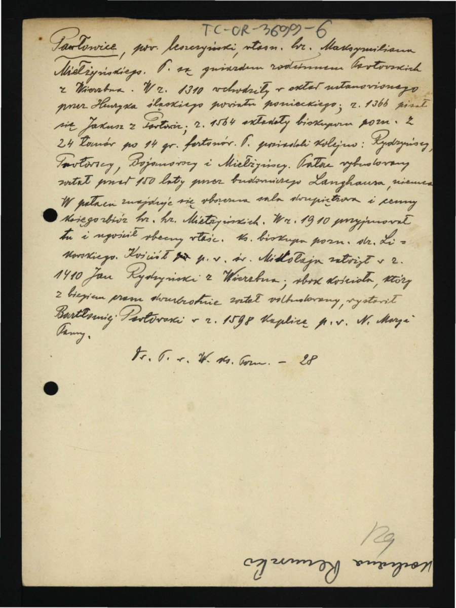 wypis z Durczykiewicz L., Dwory polskie w Wielkim Księstwie Poznańskim, Poznań 1912, s. 28 dotyczący kolejnych właścicieli miejscowej posesji , skan 1