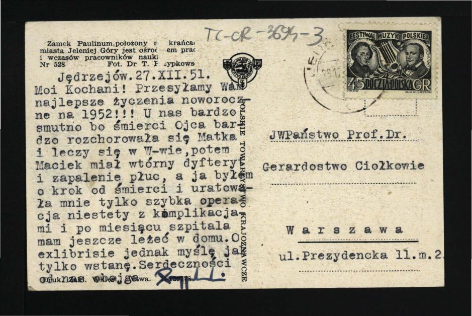 reprodukcja fotografii czarno-białej w formie pocztówki przedstawiającej miejscowy zamek                                                      , skan 2