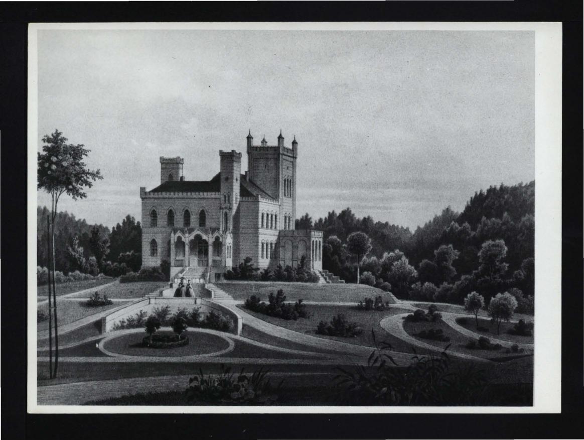 2 fotografie czarno-białe reprodukcji ryciny zmieszczonej w  Duncker A., Die Landlichen Wohnsitze, Schlosser und Residenzen …, t. IV, Berlin 1861, skan 1