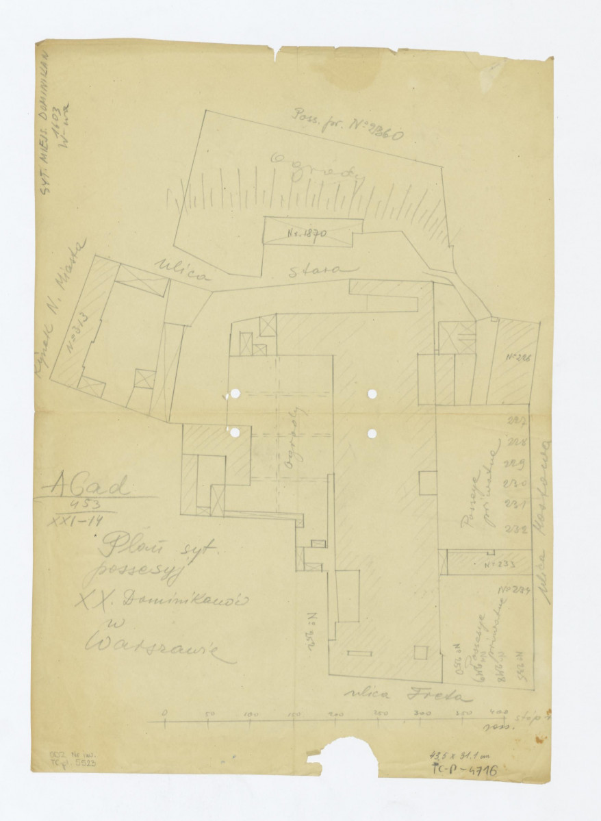 plan sytuacyjny klasztoru Dominikanów z ogrodami i zabudowaniami klasztornymi /AGAD 453/XXI-14, skan 1