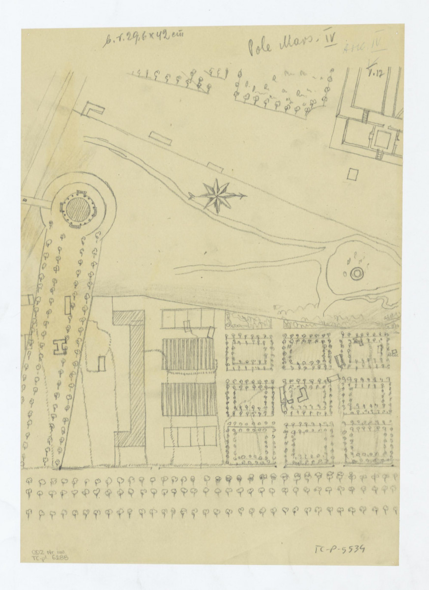 Ujazdów-odrys planu sytuacyjnego "Pole Marsowe", - według materiałów archiwalnych. Arkusz IV, skan 1