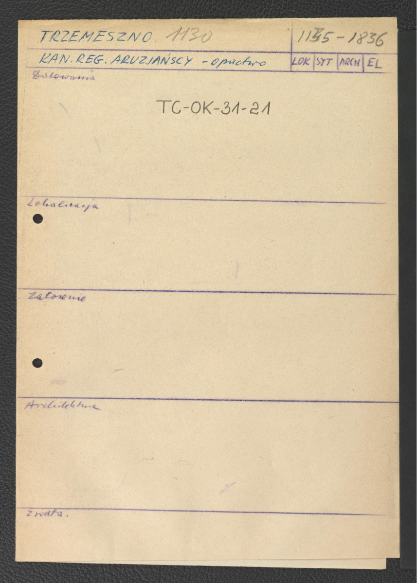 obwoluta w formie improwizowanej karty opisowej wzmiankującej nazwę wymienionej miejscowości oraz czas funkcjonowania opactwa, skan 1