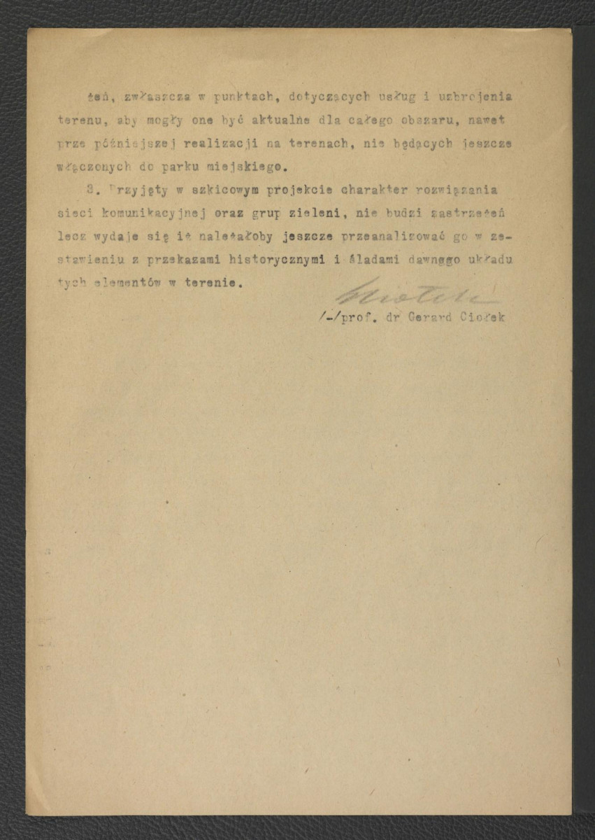 opinia z 27 stycznia 1960 r. w sprawie założeń projektowych dla zabytkowego ogrodu w Zatorze w związku z opracowaniem projektu przekształcenia go na park miejski przez Miejskie Biuro Studiów i Projektów Budownictwa w Krakowie opracowana przez H. Malinowską w 1959 r. , skan 2