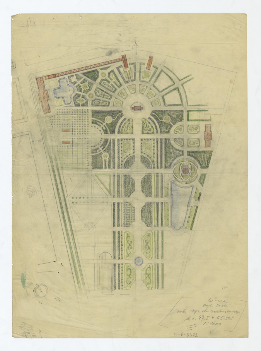 Ogród Saski-rysunek roboczy adaptacji i rekonstrukcji ogrodu. Próba koncepcji, skan 1