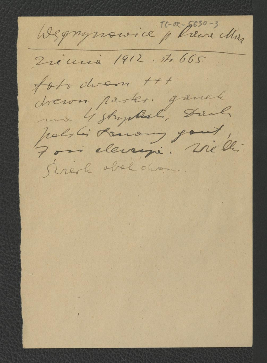 wypis z „Ziemia” (1912), s. 665 wzmiankujący drewniany, parterowy dwór z gankiem; wzmianka o fotografii obiektu, skan 1
