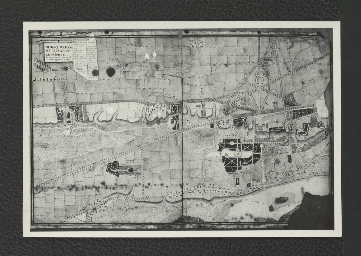 fotografia czarno-biała przedstawiająca plan okolic Warszawy z 1817 r., skan 1