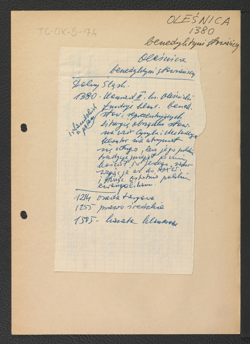 notatka dotycząca dziejów miejscowego opactwa , skan 1