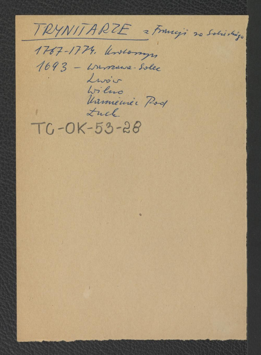 notatka wzmiankująca sprowadzenie zakonników z Francji z inicjatywy Jana III Sobieskiego oraz lokalizacji ich zgromadzenia na terenie Rzeczypospolitej  , skan 1