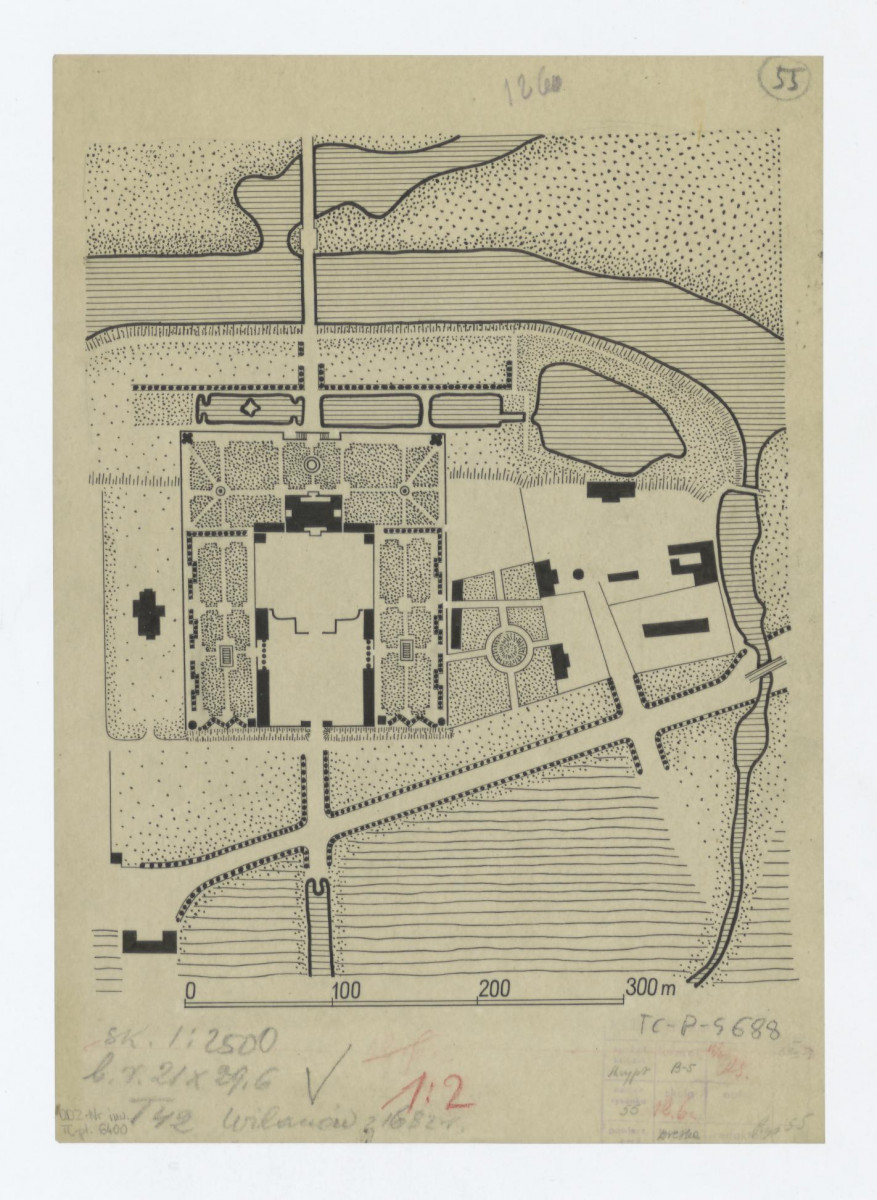 Wilanów-opracowany plan parku i zabudowań na podstawie materiałów z 1682 roku, skan 1