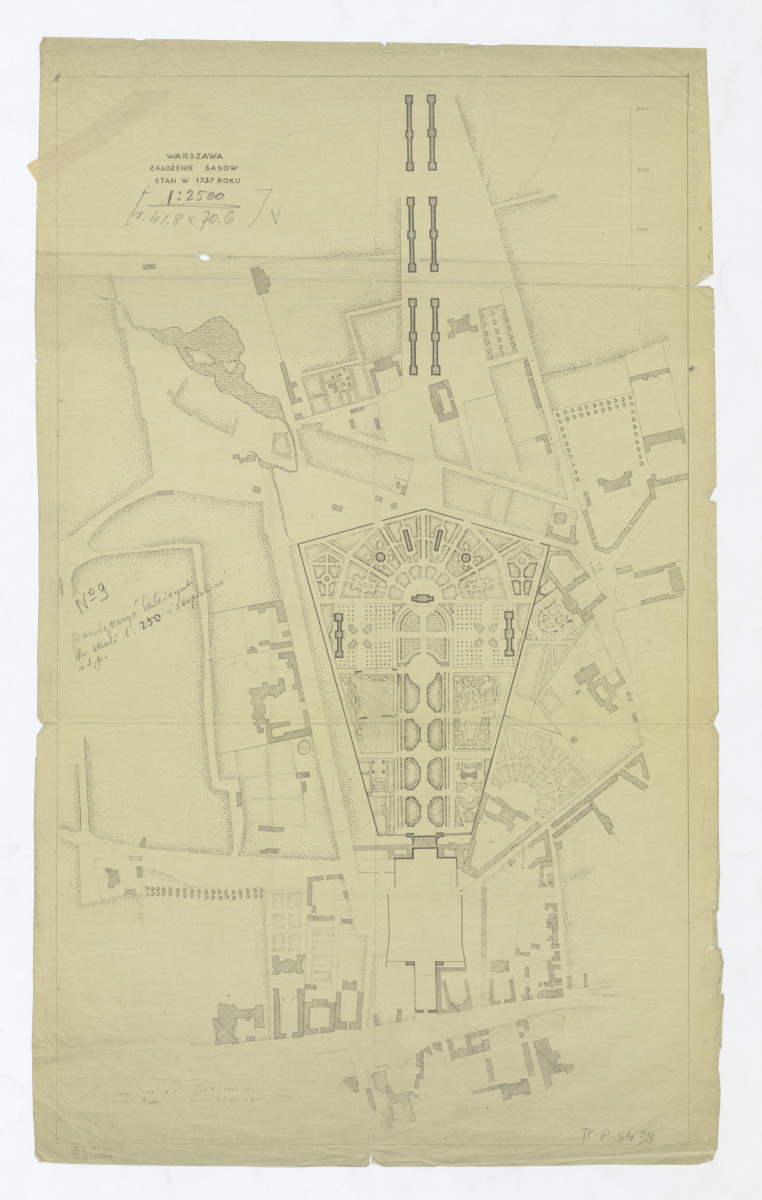 Ogród Saski-odbitka ozalidowa - założenie Sasów. Stan z 1797 roku, skan 1