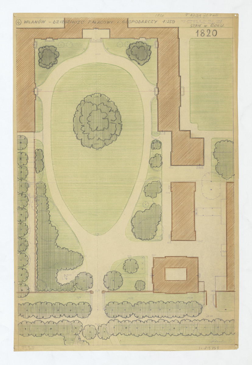 Wilanów-stan z roku 1820. na podkładzie pomiaru Gerarda Ciołka z 1943 roku i Stanisława  Miłoszewskiego z 1948 roku, skan 1