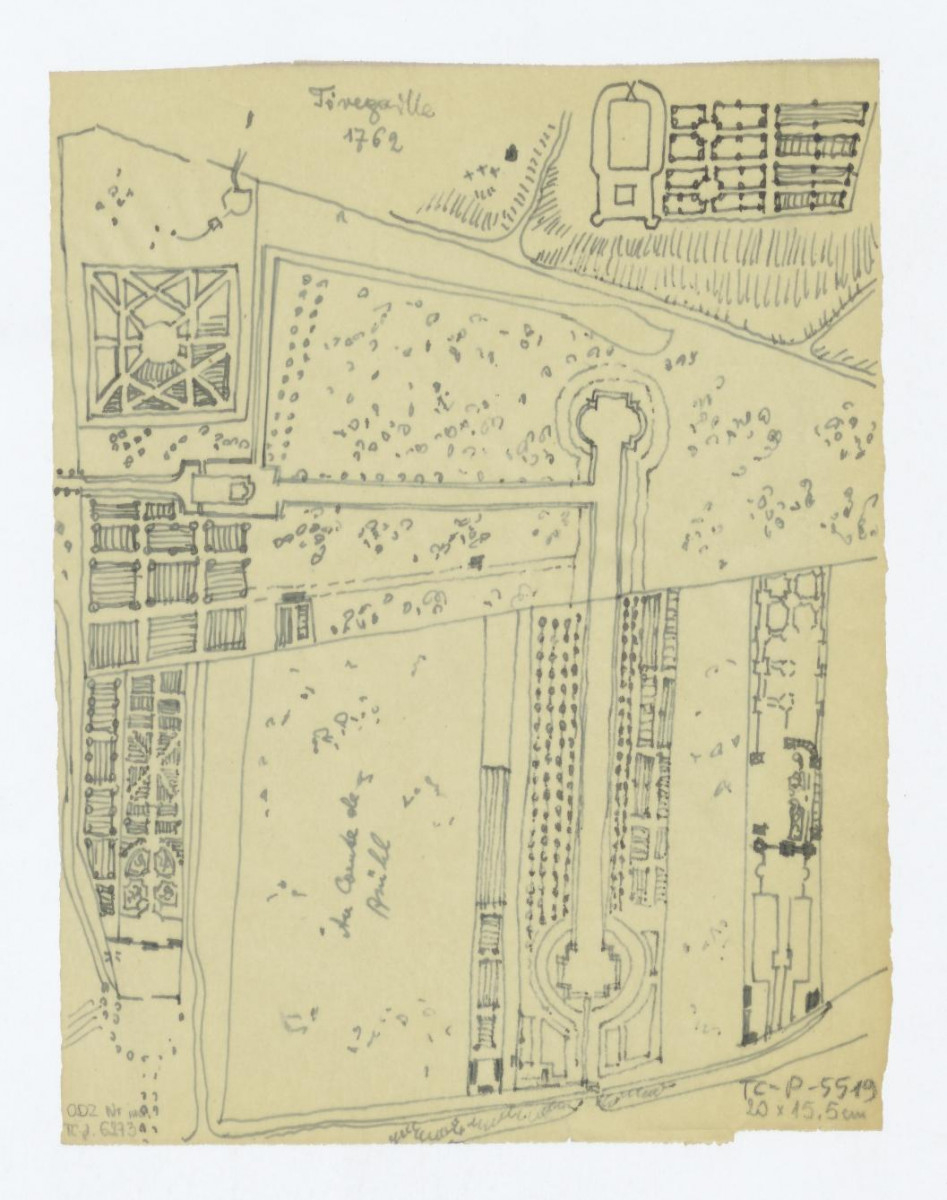 plan Ujazdowa i łazienek - stan z 1762 roku według Tirregaille'a, skan 1