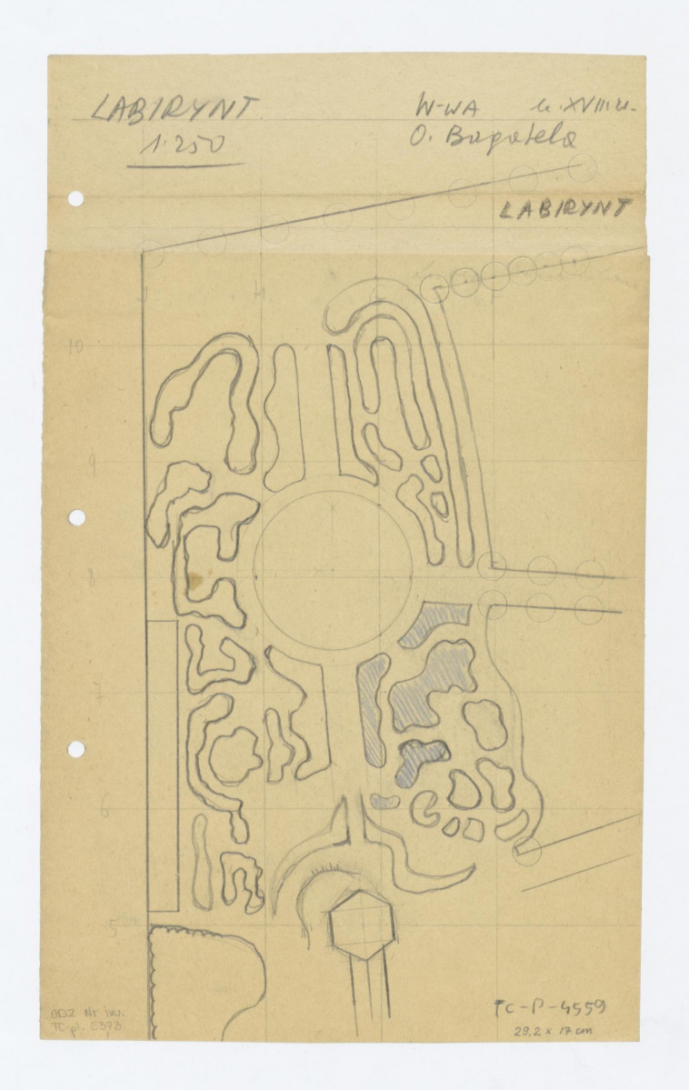 plan sytuacyjny labiryntu w ogrodzie przy ul. Bagatela /XVIII w./, skan 1