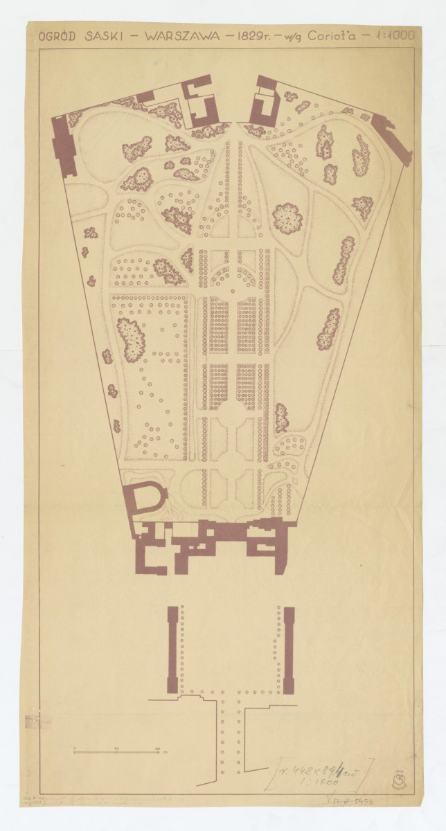 Ogród Saski-odbitka ozalidowa opracowanego planu sytuacyjnego ogrodu według Coriot'a z 1829 roku (egz. I), II, skan 1