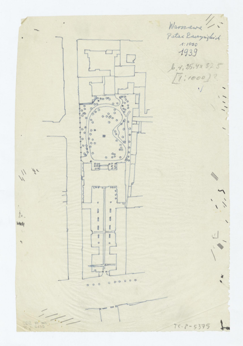 Pałac i Ogród Radziejowskiego (Raczyńskich)-odrys planu sytuacyjnego pałacu  i ogrodu z 1939 roku, skan 1