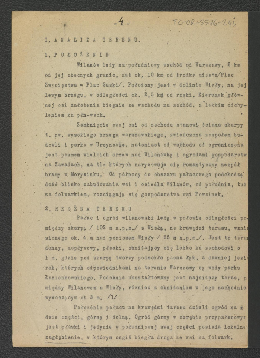 tekst autorstwa G. Ciołka pt. Ogród w Wilanowie. Badania i problemy konserwatorskie z maja 1947 r.                         , skan 5