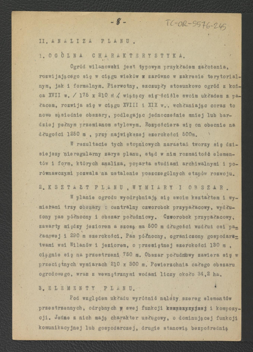 tekst autorstwa G. Ciołka pt. Ogród w Wilanowie. Badania i problemy konserwatorskie z maja 1947 r.                         , skan 9