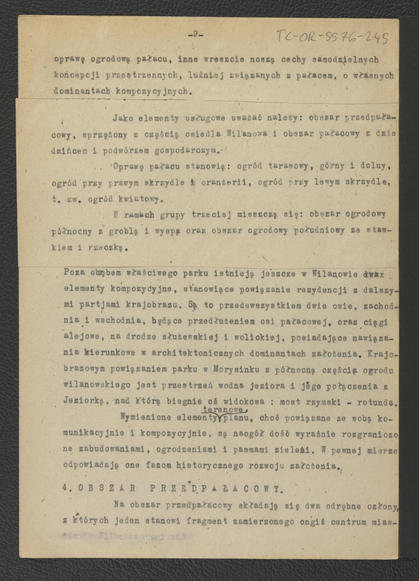 tekst autorstwa G. Ciołka pt. Ogród w Wilanowie. Badania i problemy konserwatorskie z maja 1947 r.                         , skan 10