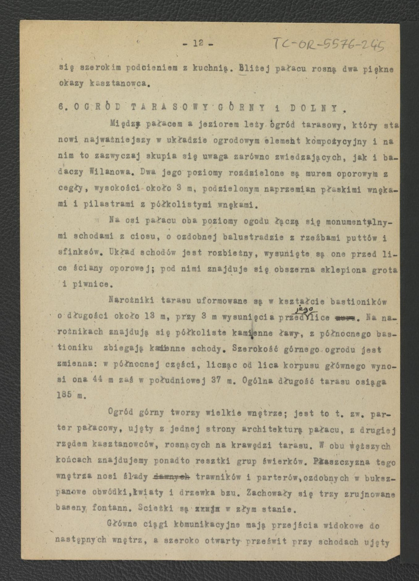 tekst autorstwa G. Ciołka pt. Ogród w Wilanowie. Badania i problemy konserwatorskie z maja 1947 r.                         , skan 13