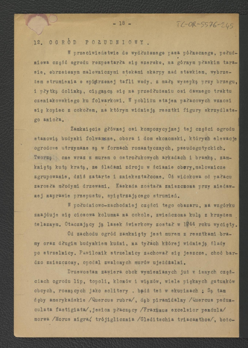 tekst autorstwa G. Ciołka pt. Ogród w Wilanowie. Badania i problemy konserwatorskie z maja 1947 r.                         , skan 19