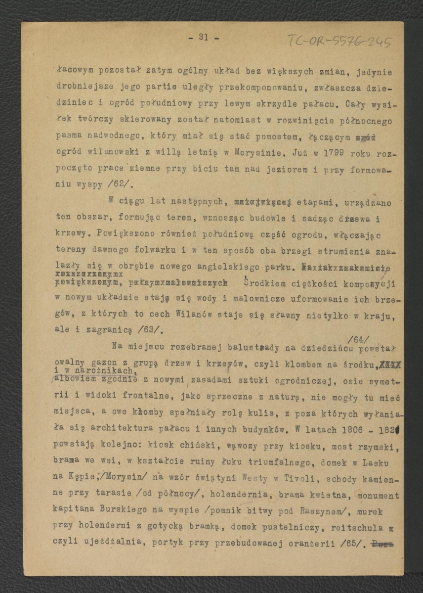 tekst autorstwa G. Ciołka pt. Ogród w Wilanowie. Badania i problemy konserwatorskie z maja 1947 r.                         , skan 21