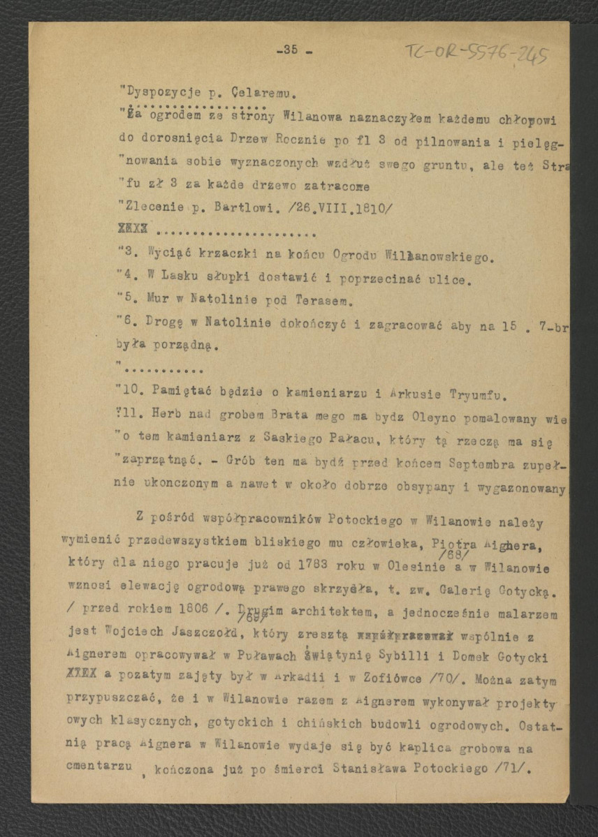 tekst autorstwa G. Ciołka pt. Ogród w Wilanowie. Badania i problemy konserwatorskie z maja 1947 r.                         , skan 25