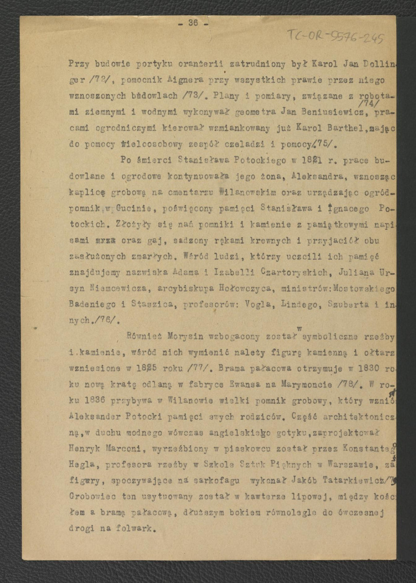 tekst autorstwa G. Ciołka pt. Ogród w Wilanowie. Badania i problemy konserwatorskie z maja 1947 r.                         , skan 26