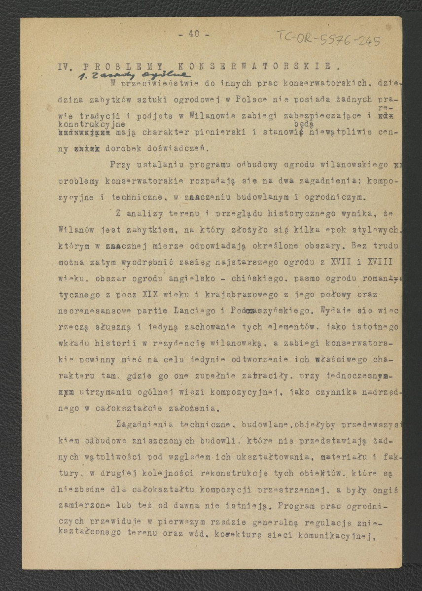 tekst autorstwa G. Ciołka pt. Ogród w Wilanowie. Badania i problemy konserwatorskie z maja 1947 r.                         , skan 30