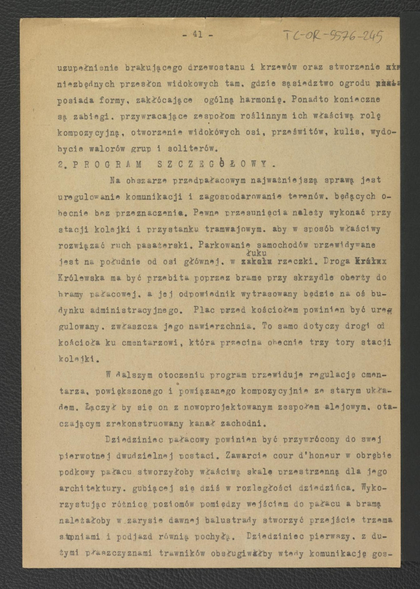 tekst autorstwa G. Ciołka pt. Ogród w Wilanowie. Badania i problemy konserwatorskie z maja 1947 r.                         , skan 31