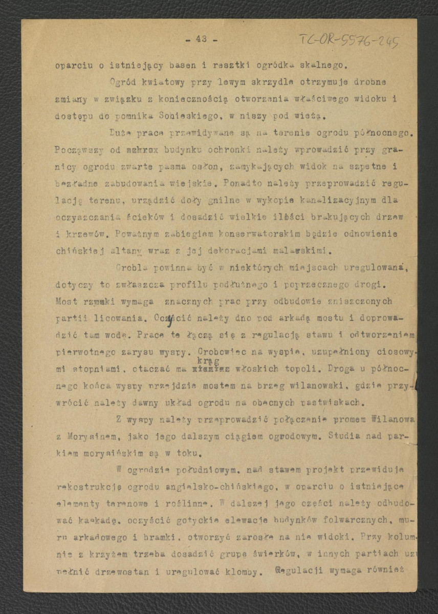 tekst autorstwa G. Ciołka pt. Ogród w Wilanowie. Badania i problemy konserwatorskie z maja 1947 r.                         , skan 33