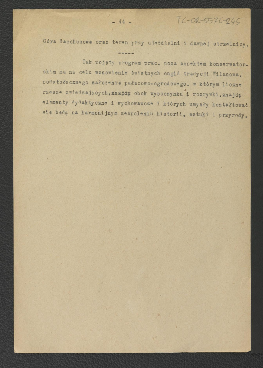 tekst autorstwa G. Ciołka pt. Ogród w Wilanowie. Badania i problemy konserwatorskie z maja 1947 r.                         , skan 34