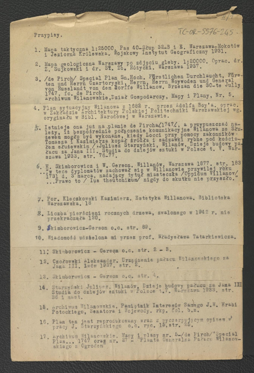 tekst autorstwa G. Ciołka pt. Ogród w Wilanowie. Badania i problemy konserwatorskie z maja 1947 r.                         , skan 35