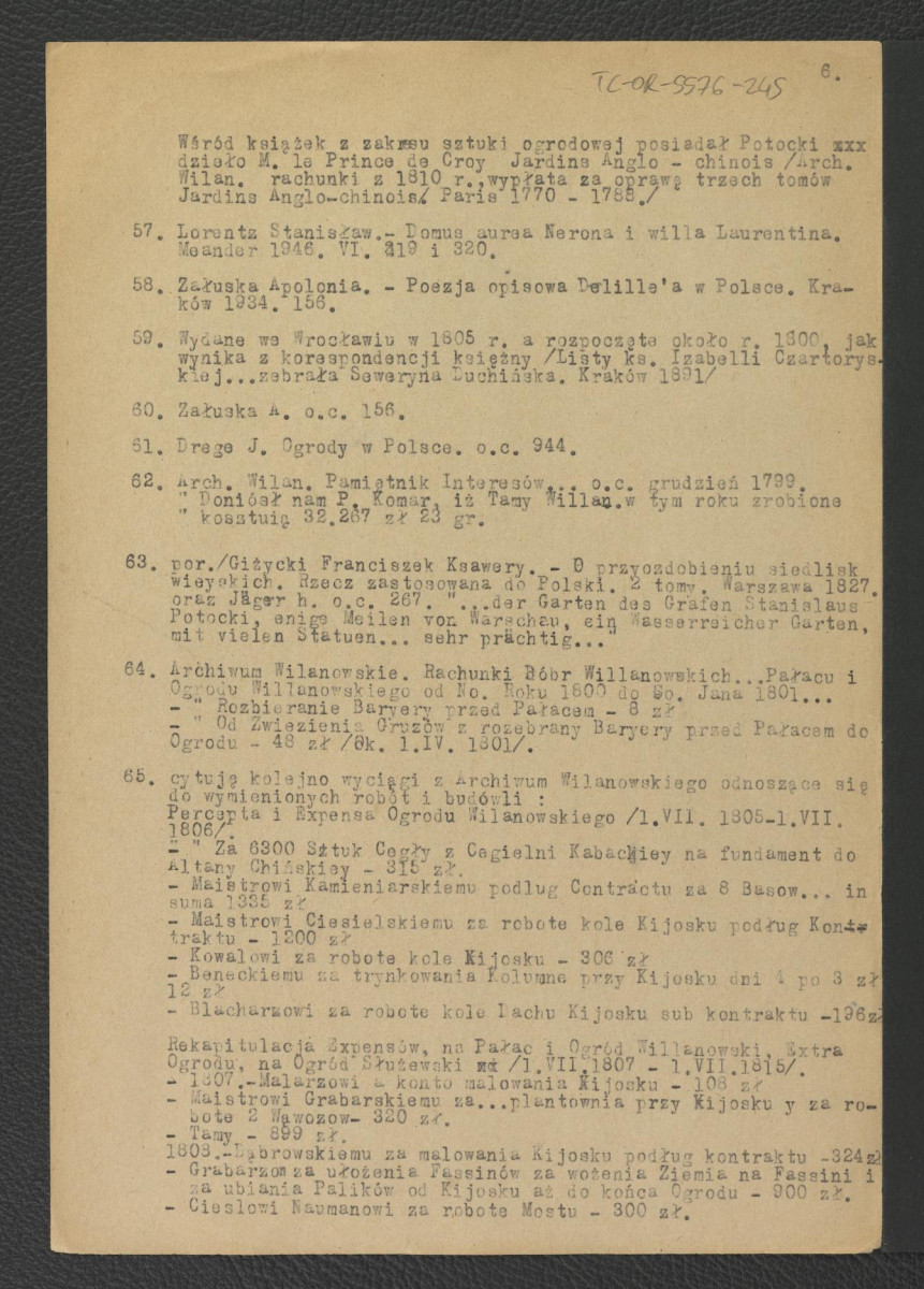 tekst autorstwa G. Ciołka pt. Ogród w Wilanowie. Badania i problemy konserwatorskie z maja 1947 r.                         , skan 40