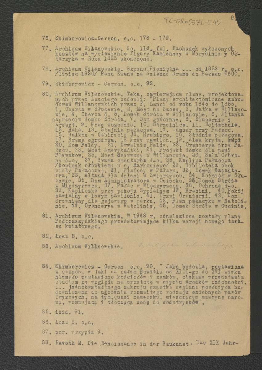 tekst autorstwa G. Ciołka pt. Ogród w Wilanowie. Badania i problemy konserwatorskie z maja 1947 r.                         , skan 43