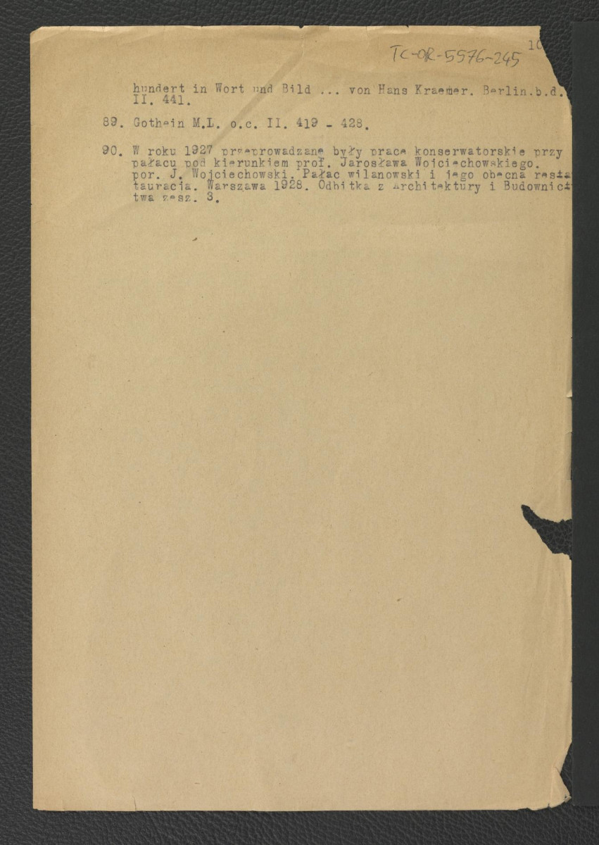 tekst autorstwa G. Ciołka pt. Ogród w Wilanowie. Badania i problemy konserwatorskie z maja 1947 r.                         , skan 44
