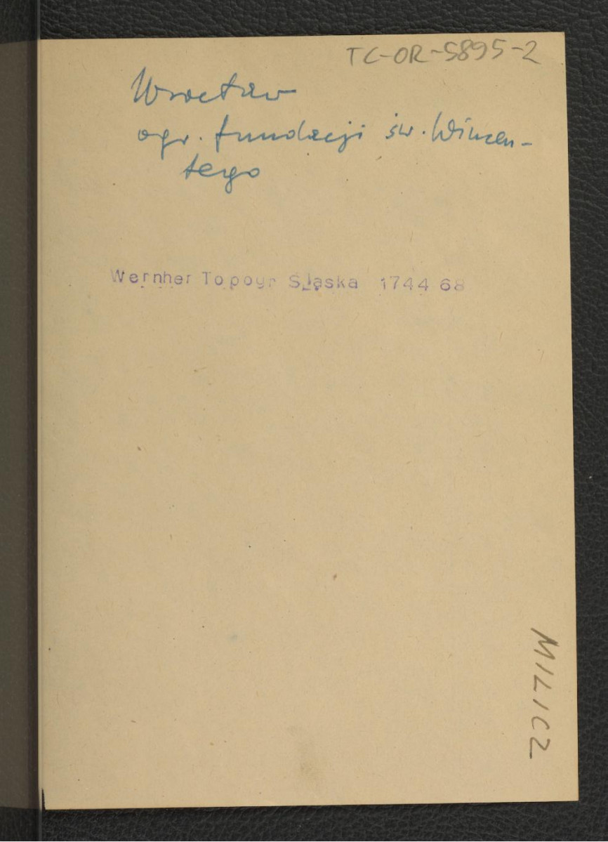 karta opisowa do fotografii reprodukcji ryciny zamieszczonej w Wernher F.B., Topografia Śląska, 1744-1768, skan 1
