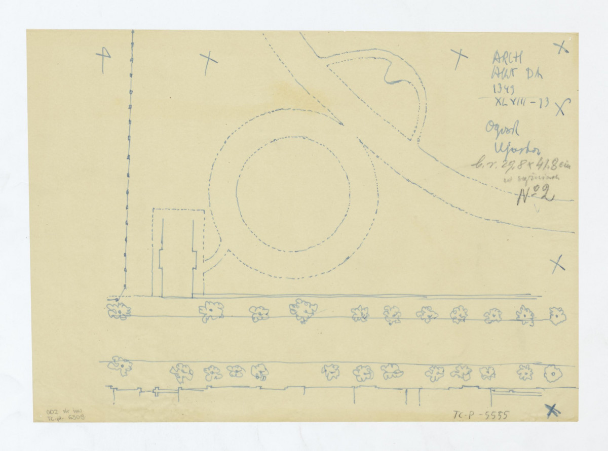 Ujazdów-odrys planu sytuacyjnego parku (odcinek 2 przy ul. Pięknej, skan 1