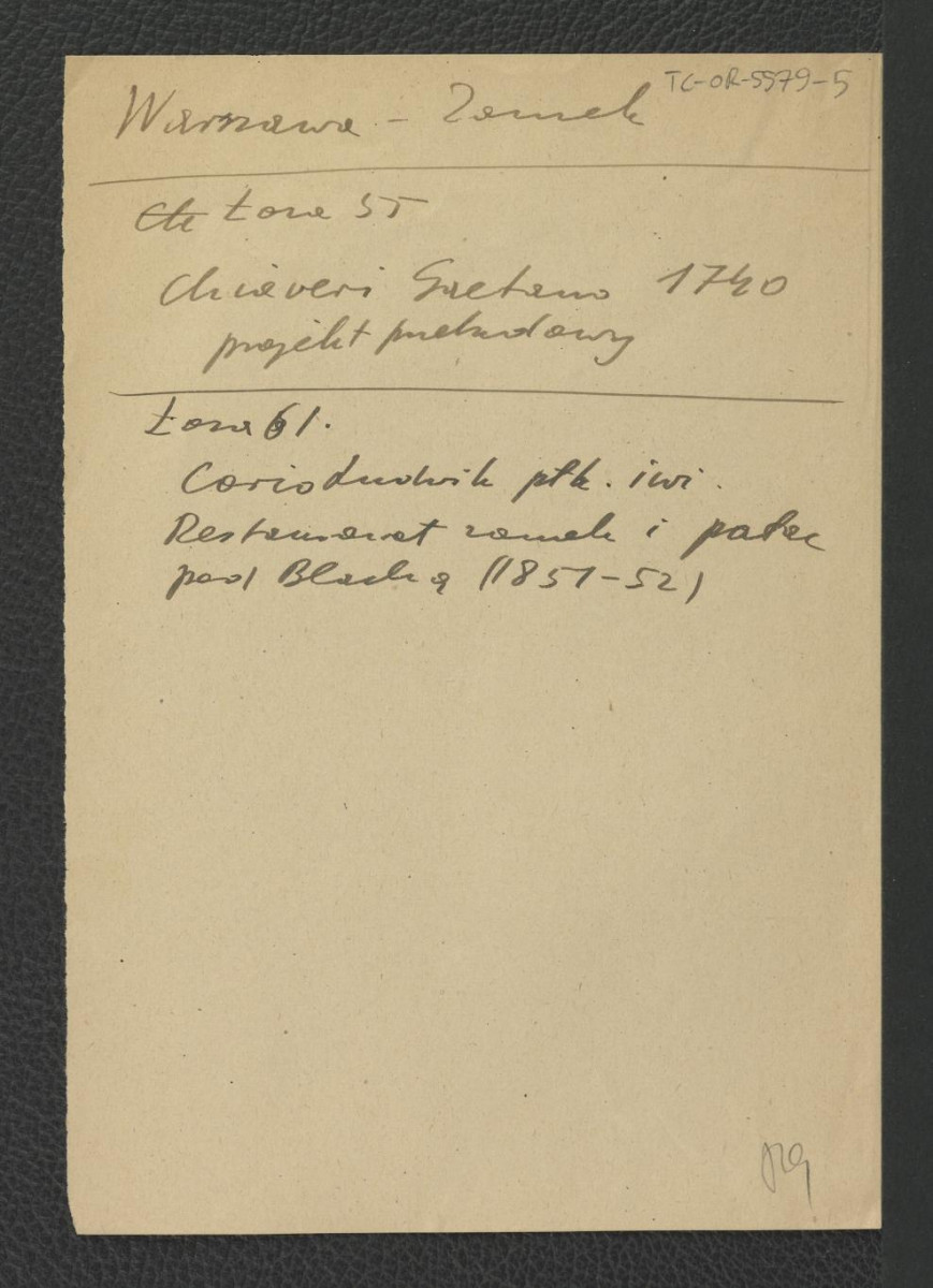 odsyłacz do Łoza S., Słownik architektów i budowniczych Polaków oraz cudzoziemców w Polsce pracujących, Warszawa 1931, s. 55 wzmiankujący Gaetano Chiaveri’ego, autora projektu przebudowy z 1740 r. oraz pułkownika inżyniera Ludwika Corio, Zakład Architektury Polskiejewne odpowiedzialnego za sprządzenie planów Zamku i Pałacu pod Blachą , skan 1