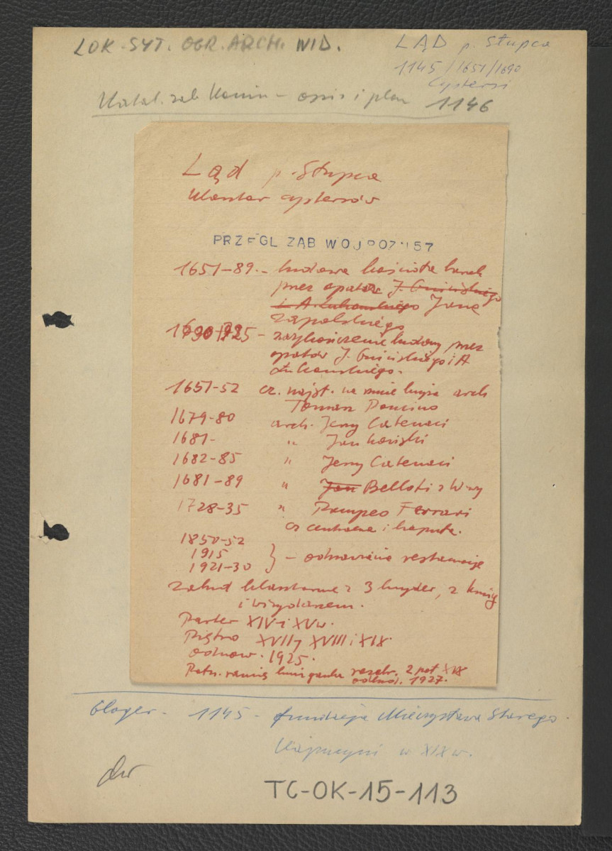 odsyłacz do Katalog Zabytków – Konin wzmiankujący opis i plan z 1116 roku; wypis z Przegląd Zabytków Województwa Poznańskiego, Wojewódzki Konserwator Zabytków Poznań, Poznań 1957 zawierający chronologię miejscowego klasztoru; Gloger Zygmunt, Encyklopedia Staropolska, Warszawa 1902 wzmiankujący ufundowanie klasztoru w 1145 roku z inicjatywy Mieszka Starego oraz przejęcie opactwa przez kapucynów w wieku XIX , skan 1