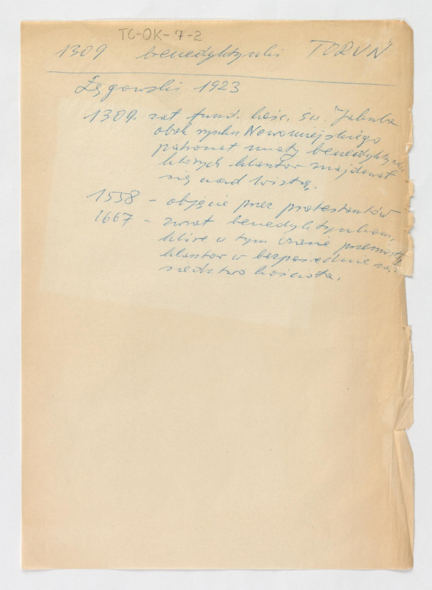 wypis Łęgowski, 1923 zawierający ważniejsze daty w dziejach miejscowego klasztoru , skan 1