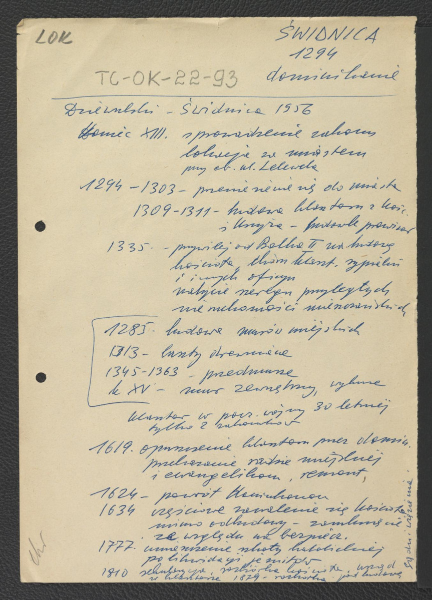 wypis z Dziewulski Władysław, Świdnica, 1956 zawierający chronologię miejscowego klasztoru począwszy od schyłku XIII w. kiedy to sprowadzono zakonników                                     , skan 1