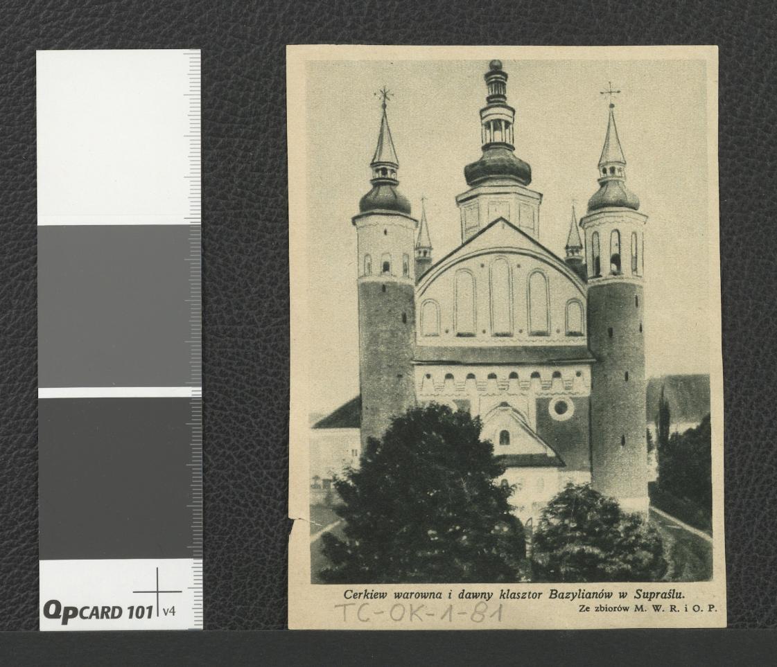 wycinki zawierające reprodukcję dwubarwnych fotografii przedstawiających dwa widoki na miejscową cerkiew , skan 1